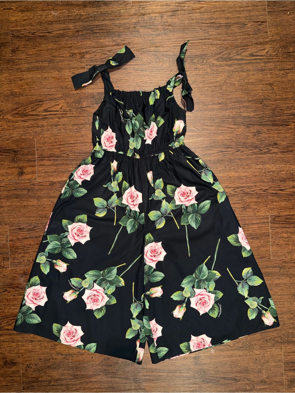 Dolce Gabbana Girls Rose Print Cotton Poplin Wide Leg Jumpsuit 9/10 Years - Picture 2 of 15